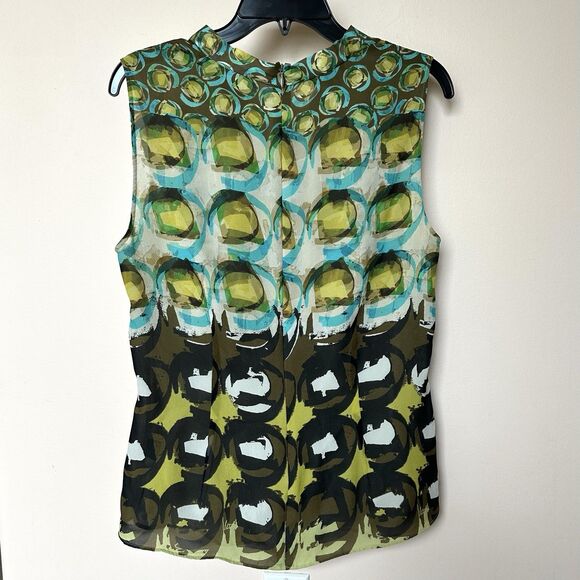 Lafayette 148 Silk Top Women’s 12 Sleeveless Classic Colorful Ruffle Zip - Picture 3 of 7